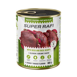 Super Rafi Wet Dog Food with Venison and Duck Hearts, 800 g