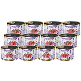 Super Rafi Mini Wet Food for Small Breed Dogs with Beef and Turkey Hearts, 12 x 185 g Set