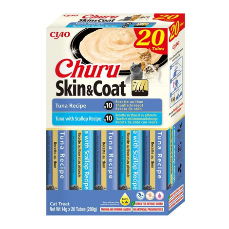 Inaba Cat Churu Skin & Coat Cat Treats with Tuna, 20 x 14 g
