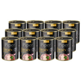 Piper Animals Wet Dog Food with Chicken Hearts and Spinach, 12 x 800 g Set