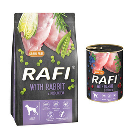 Rafi Dry Dog Food with Rabbit, 10 kg bag + Rafi Wet Dog Food with Rabbit, 400 g