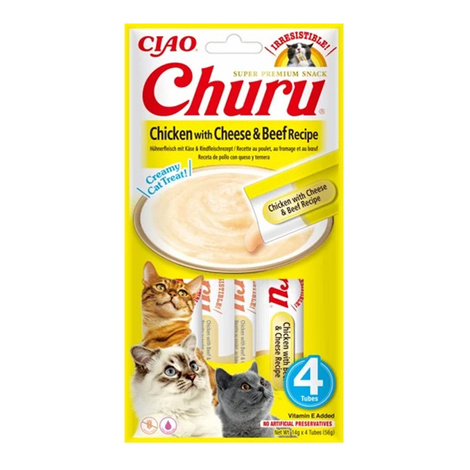 Inaba Churu Creamy Cat Treats, Chicken & Cheese Flavor, 4 x 14 g