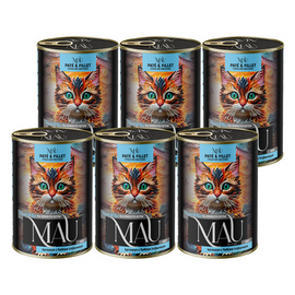 MAU Pâté and Fillet Wet Cat Food: Crimson with Tricolor Violet, 6 x 400 g Set