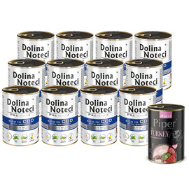 Dolina Noteci Premium Wet Dog Food, Rich in Cod with Broccoli, 12 x 400 g Set + Free Piper Animals Wet Dog Food with Turkey and Broccoli, 400 g