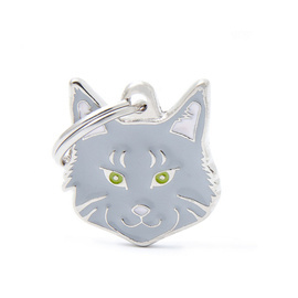 Engraved ID Tag for Cats: "Mine Coon" Gray