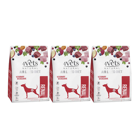 4Vets Natural Renal Dry Dog Food for Dogs with Kidney Failure, 3 x 1 kg Set