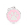 Engraved ID Tag for Dogs and Cats: Pink Circle with Paw Print
