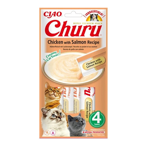 Inaba Churu Creamy Cat Treats, Chicken and Salmon Flavor, 4 x 14 g