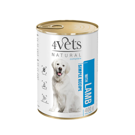 4Vets Natural Wet Dog Food with Lamb, 400 g Can