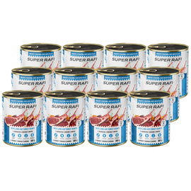 Super Rafi Wet Dog Food with Lamb and Turkey Hearts, 12 x 800 g Set
