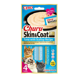 Inaba Churu Skin&Coat Creamy Cat Treats, Tuna and Scallop Flavor, 4 x 14 g