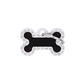 Engraved ID Tag for Dogs and Cats—Black Glam Bone Design