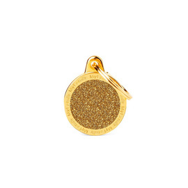 Engraved ID Tag for Dogs and Cats: Small Gold Glitter Circle