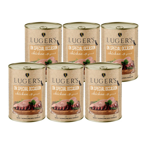 Luger's On Special Occasion Wet Dog Food: Chicken with Spinach, 6-pack (400 g each)