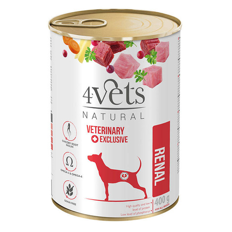 4Vets Natural Renal Wet Veterinary Dog Food for Dogs with Kidney Failure, 400 g