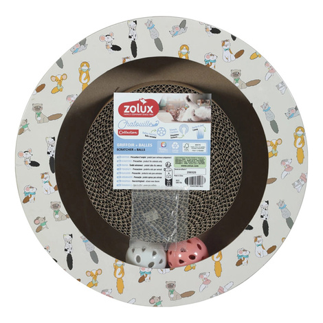 Zolux Chatouille Round Cat Scratcher with Balls and Catnip, 30 cm