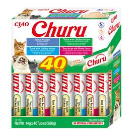 Inaba Cat Churu Seafood Cat Treats, Mixed Flavors Pack, 40 x 14 g