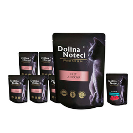 Dolina Noteci Premium Wet Cat Food: Salmon Fillet, 10-pack (85 g each) + a free 85 g serving of tuna