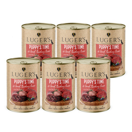 Luger's Puppy's Time Wet Dog Food for Puppies with Beef, Turkey Liver, and Blueberries—6 x 400 g Set