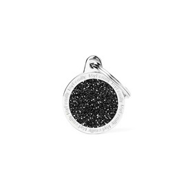 Engraved ID Tag for Dogs and Cats—Large Black Glitter Circle