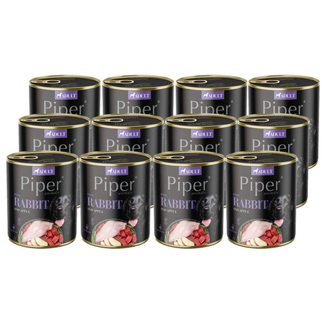 Piper Animals Wet Dog Food with Rabbit and Apple, 12 x 800 g Set