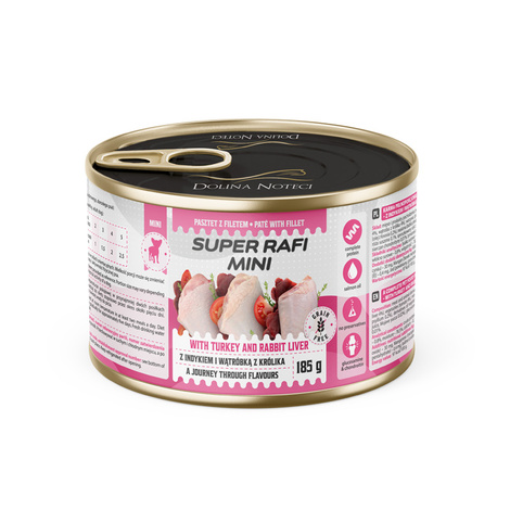 Super Rafi Mini Wet Dog Food for Small Breeds with Turkey and Rabbit Liver, 185 g
