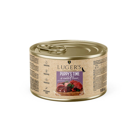 Luger's Puppy's Time Wet Dog Food for Puppies with Rabbit Liver, Spinach, and Cranberries, 185 g