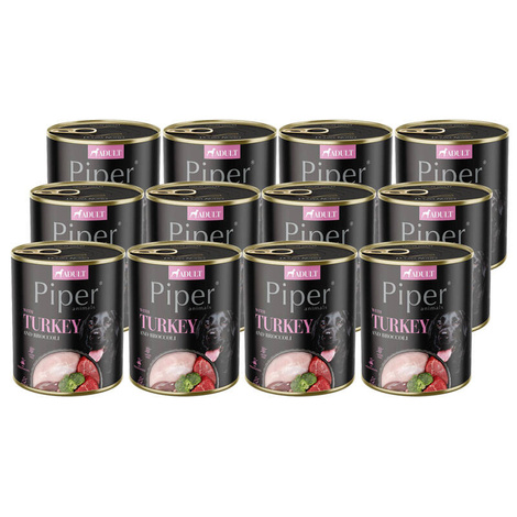 Piper Animals Wet Dog Food with Turkey and Broccoli, 12 x 800 g Set