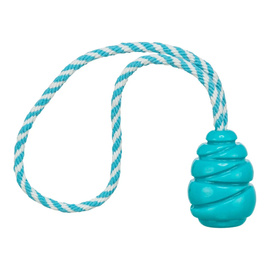 Trixie Super Strong Bouncing Ball with String Dog Toy, Light Blue, 5.1 cm / 33 cm