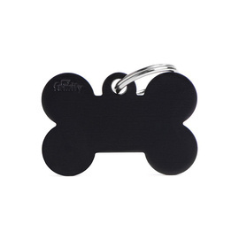 Large Black Bone-Shaped Engraved ID Tag for Dogs and Cats