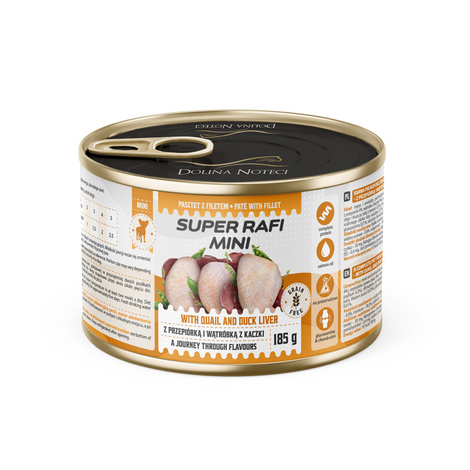 Super Rafi Mini Wet Dog Food for Small Breeds with Quail and Duck Liver, 185 g