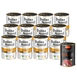 Dolina Noteci Premium Wet Dog Food, Rich in Duck and Pumpkin, 12 x 400 g Set + Free Piper Animals with Duck and Pear, 400 g