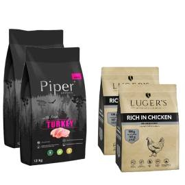 Piper Animals Junior Dry Dog Food with Turkey, 2 x 12 kg + Luger’s Dry Dog Food Rich in Chicken, 2 x 1 kg