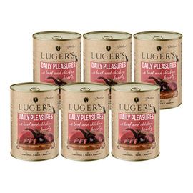 Luger's Daily Pleasures Sterilised Wet Cat Food with Beef and Chicken Hearts, 6x400 g Set