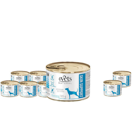 Veterinary wet dog food for dogs with skin problems: 4Vets Natural Skin Support, 6 x 185 g + 2 x 185 g free, 4Vets Skin Support