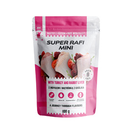 Super Rafi Mini Wet Dog Food for Small Breeds with Turkey and Rabbit Liver, 100 g