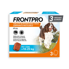 Frontpro Chewable Tablet for Dogs Weighing >10–25 kg to Treat Fleas and Ticks, 3-Pack. 68 mg