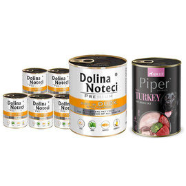 Dolina Noteci Premium Wet Dog Food, Rich in Duck and Pumpkin, 6 x 800 g Set + Free Piper Animals Wet Dog Food with Turkey and Broccoli, 400 g