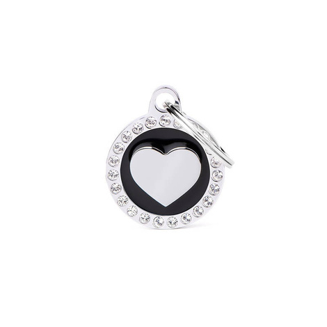 Engraved ID Tag for Dogs and Cats with a Black Glam Heart