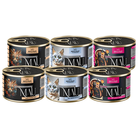 MAU Pâté and Fillet Wet Cat Food for Neutered Cats—Three-Flavor Mix, 6-Pack (185 g each)