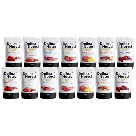 Dolina Noteci Premium Pure Wet Dog Food for Dogs with Allergies—Assorted Flavors, 14 x 150 g Set