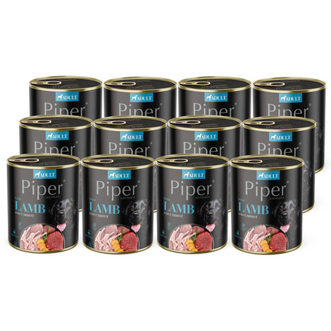 Piper Animals Wet Dog Food with Lamb and Carrots, 12 x 800 g Set