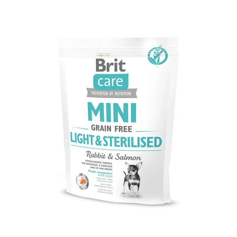 Brit Care MINI Adult Light & Sterilized Dry Dog Food for Small Breeds with Rabbit and Salmon, 400 g
