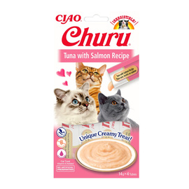 Inaba Cat Churu Cat Treats, Tuna and Salmon Flavor, 4 x 14 g