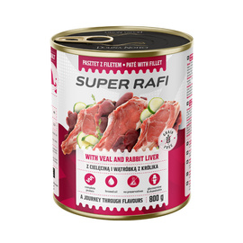 Super Rafi Wet Dog Food with Veal and Rabbit Liver, 800 g