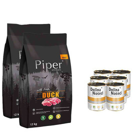 Piper Animals Dry Dog Food with Duck, 2 x 12 kg + 6 x 800 g Set Dolina Noteci, Premium Duck