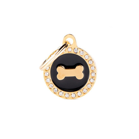 Engraved ID Tag for Dogs and Cats: Circle and Bone Design, Gold Glam