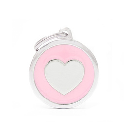 Engraved ID Tag for Dogs and Cats: Pink Heart-Shaped Circle