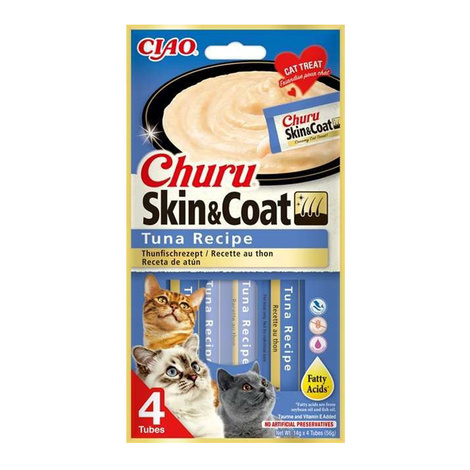 Inaba Churu Skin&Coat Creamy Cat Treats, Tuna Flavor, 4 x 14 g