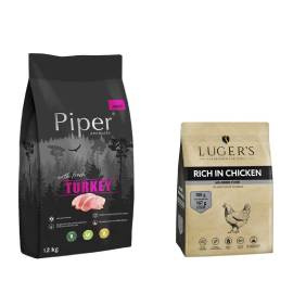 Piper Animals Junior Dry Dog Food with Turkey, 12 kg + Luger’s Dry Dog Food Rich in Chicken, 1 kg